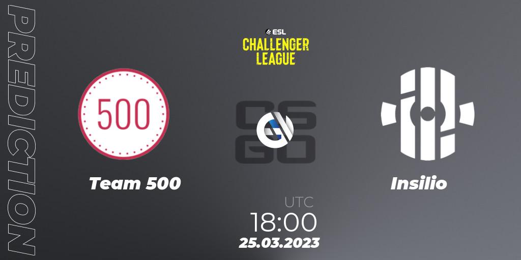 Team 500 vs Insilio: Betting TIp, Match Prediction. 25.03.23. CS2 (CS:GO), ESL Challenger League Season 44 Relegation: Europe