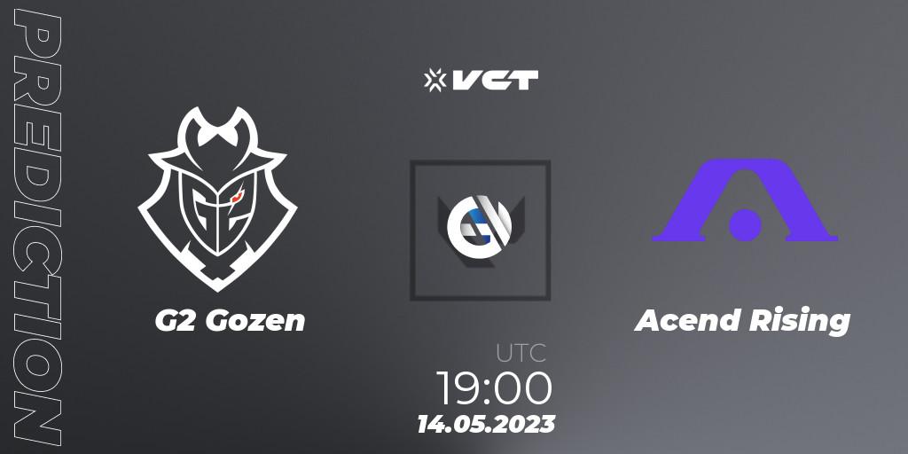 G2 Gozen vs Acend Rising: Betting TIp, Match Prediction. 14.05.2023 at 19:00. VALORANT, VCT Game Changers EMEA 2023 Playoffs