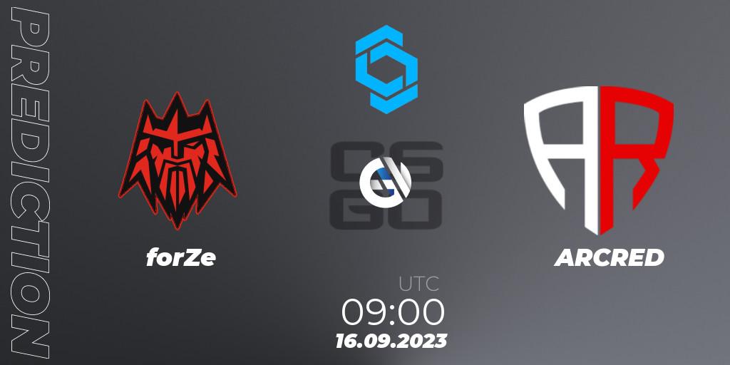 forZe vs ARCRED: Betting TIp, Match Prediction. 16.09.2023 at 09:00. Counter-Strike (CS2), CCT East Europe Series #2