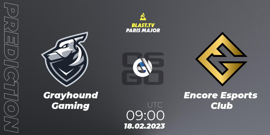 Grayhound Gaming vs Encore Esports Club: Betting TIp, Match Prediction. 18.02.2023 at 09:00. Counter-Strike (CS2), BLAST.tv Paris Major 2023 Oceania RMR Closed Qualifier