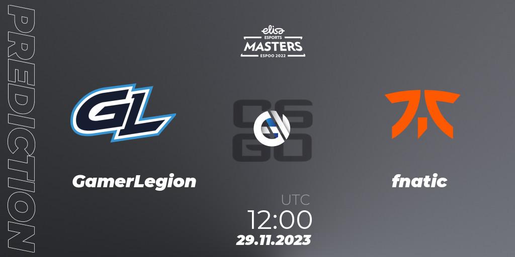 GamerLegion vs fnatic: Betting TIp, Match Prediction. 29.11.23. CS2 (CS:GO), Elisa Masters Espoo 2023