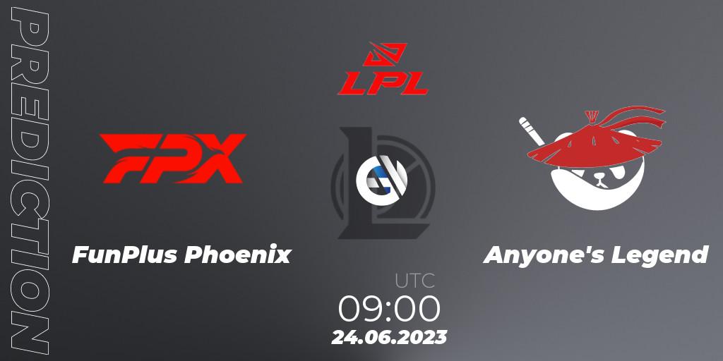 FunPlus Phoenix vs Anyone's Legend: Betting TIp, Match Prediction. 24.06.2023 at 10:00. LoL, LPL Summer 2023 Regular Season