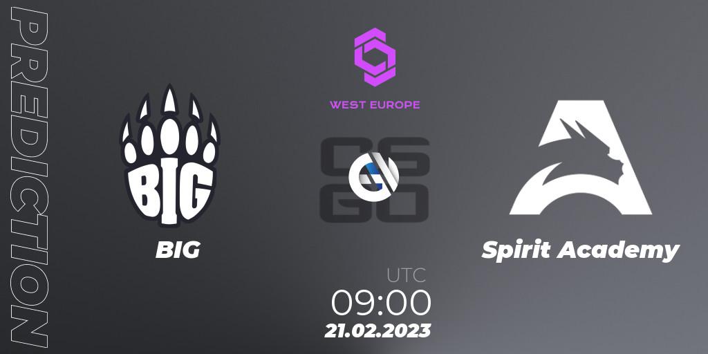 BIG vs Spirit Academy: Betting TIp, Match Prediction. 21.02.2023 at 09:00. Counter-Strike (CS2), CCT West Europe Series #1