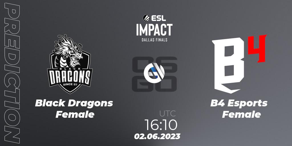 Black Dragons Female vs B4 Esports Female: Betting TIp, Match Prediction. 02.06.23. CS2 (CS:GO), ESL Impact League Season 3