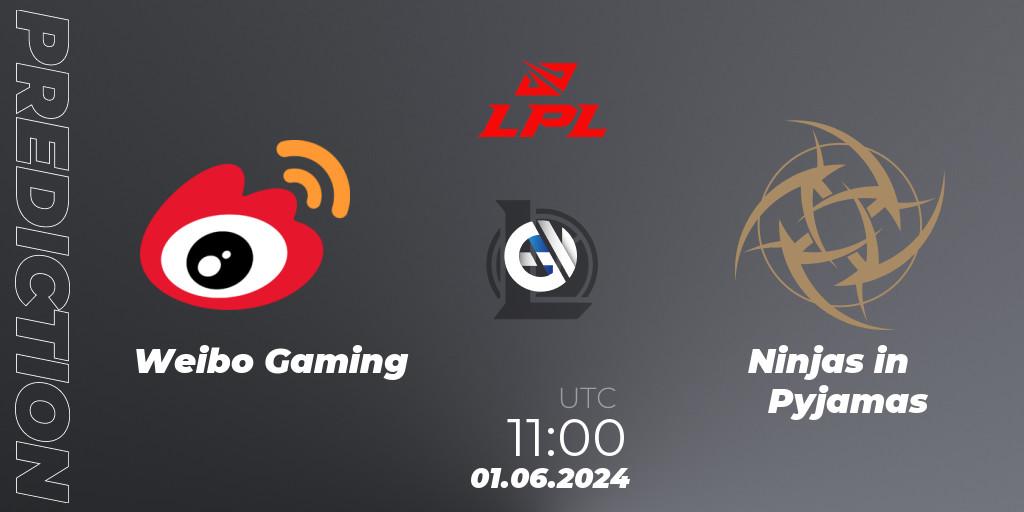 Weibo Gaming vs Ninjas in Pyjamas: Betting TIp, Match Prediction. 01.06.2024 at 11:00. LoL, LPL 2024 Summer - Group Stage