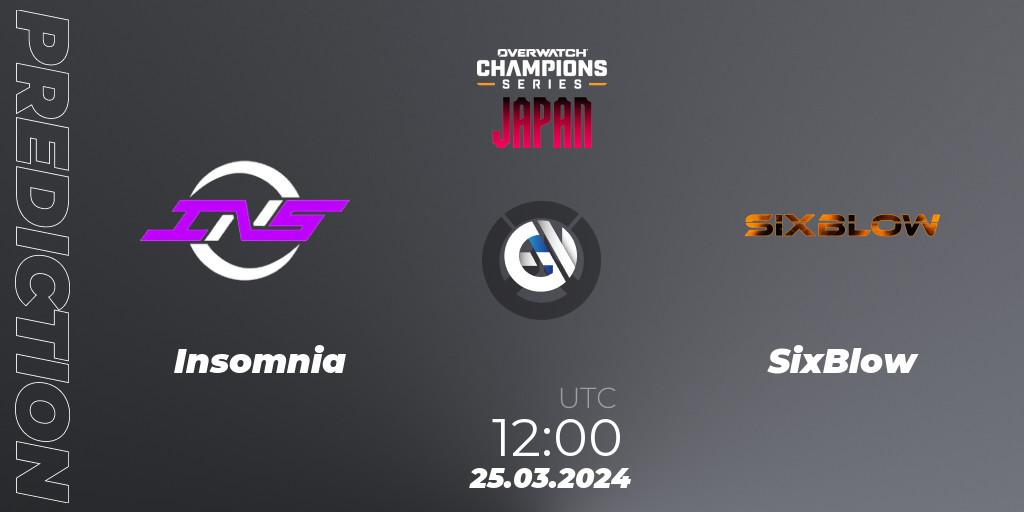 Insomnia vs SixBlow: Betting TIp, Match Prediction. 25.03.2024 at 12:00. Overwatch, Overwatch Champions Series 2024 - Stage 1 Japan