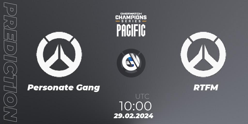 Personate Gang vs RTFM: Betting TIp, Match Prediction. 29.02.2024 at 10:00. Overwatch, Overwatch Champions Series 2024 - Stage 1 Pacific