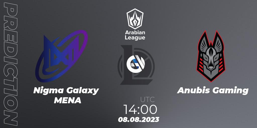 Nigma Galaxy MENA vs Anubis Gaming: Betting TIp, Match Prediction. 08.08.2023 at 15:50. LoL, Arabian League Summer 2023 - Playoffs