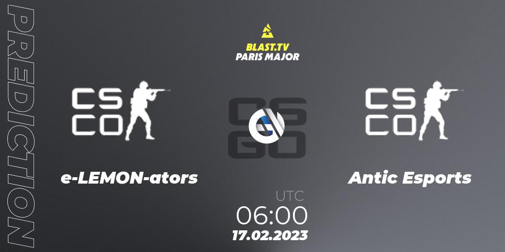 e-LEMON-ators vs Antic Esports: Betting TIp, Match Prediction. 17.02.2023 at 06:10. Counter-Strike (CS2), BLAST.tv Paris Major 2023 Oceania RMR Closed Qualifier