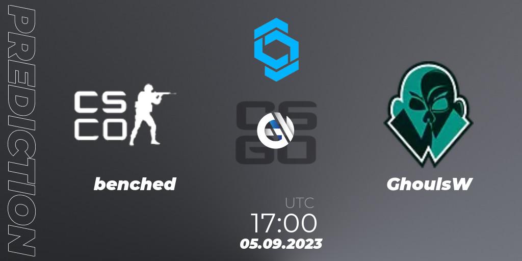  benched vs GhoulsW: Betting TIp, Match Prediction. 05.09.2023 at 17:00. Counter-Strike (CS2), CCT East Europe Series #2: Closed Qualifier