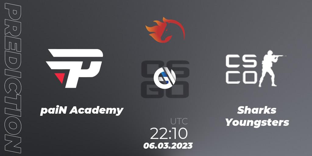 paiN Academy vs Sharks Youngsters: Betting TIp, Match Prediction. 06.03.2023 at 22:10. Counter-Strike (CS2), FiReLEAGUE Academy 2023 Online