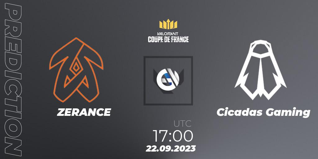 ZERANCE vs Cicadas Gaming: Betting TIp, Match Prediction. 22.09.23. VALORANT, VCL France: Revolution - Coupe De France 2023