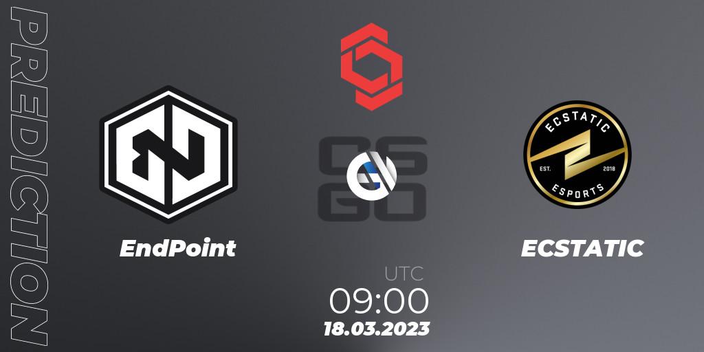 EndPoint vs ECSTATIC: Betting TIp, Match Prediction. 18.03.2023 at 09:00. Counter-Strike (CS2), CCT Central Europe Series #5