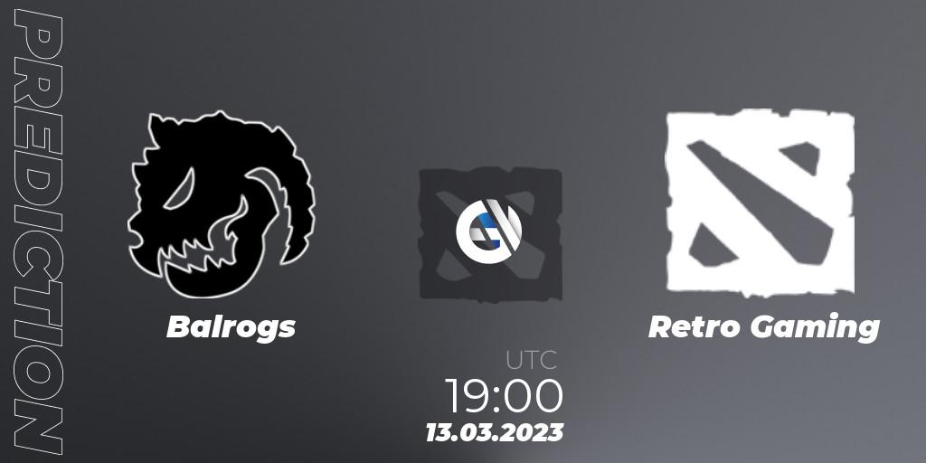 Balrogs vs Retro Gaming: Betting TIp, Match Prediction. 13.03.2023 at 19:12. Dota 2, TodayPay Invitational Season 4