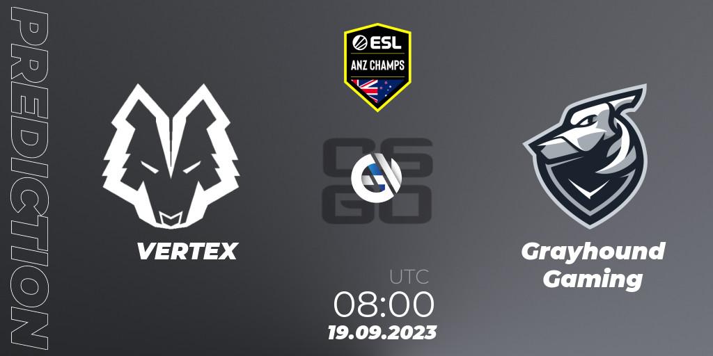 VERTEX vs Grayhound Gaming: Betting TIp, Match Prediction. 19.09.2023 at 08:00. Counter-Strike (CS2), ESL ANZ Champs Season 17