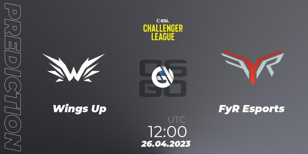Wings Up vs FyR Esports: Betting TIp, Match Prediction. 26.04.2023 at 12:00. Counter-Strike (CS2), ESL Challenger League Season 45: Asia-Pacific