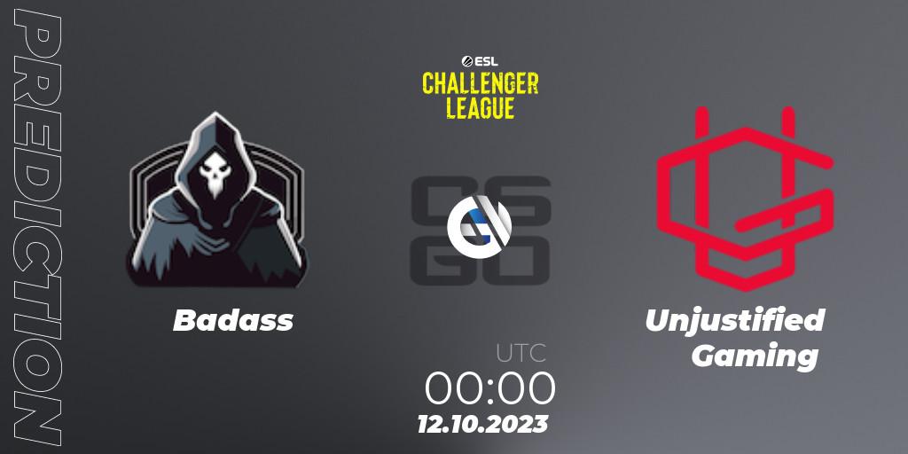 Badass vs Unjustified Gaming: Betting TIp, Match Prediction. 10.11.2023 at 01:00. Counter-Strike (CS2), ESL Challenger League Season 46: North America