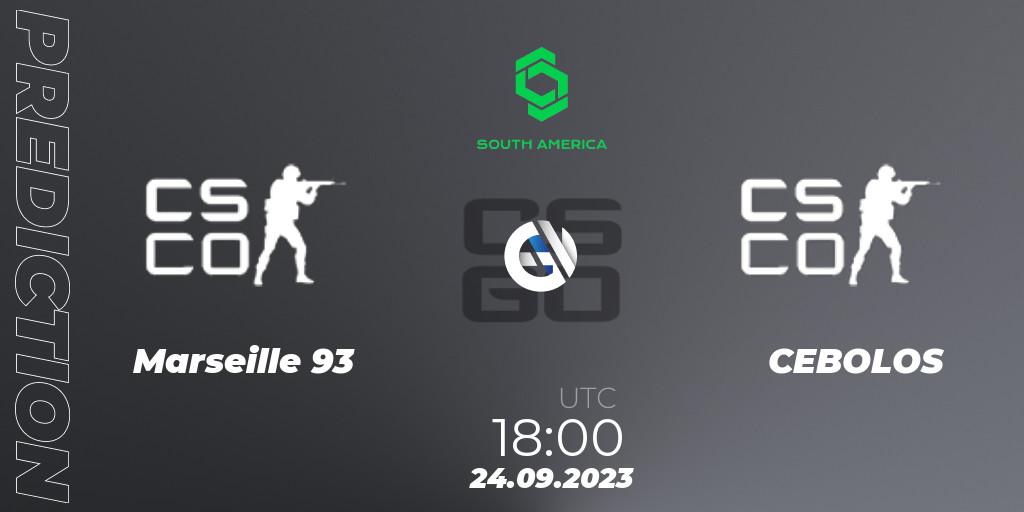 Marseille 93 vs CEBOLOS: Betting TIp, Match Prediction. 24.09.2023 at 18:00. Counter-Strike (CS2), CCT South America Series #12: Open Qualifier