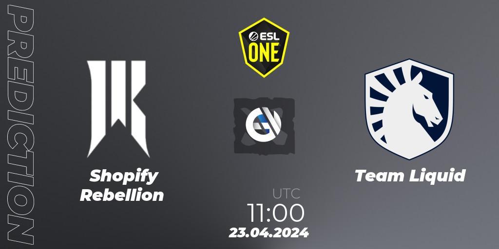 Shopify Rebellion vs Team Liquid: Betting TIp, Match Prediction. 23.04.2024 at 11:20. Dota 2, ESL One Birmingham 2024