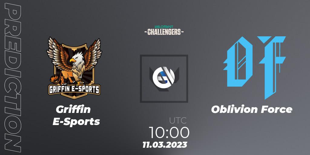 Griffin E-Sports vs Oblivion Force: Betting TIp, Match Prediction. 11.03.2023 at 10:00. VALORANT, VALORANT Challengers 2023: Hong Kong and Taiwan Split 1