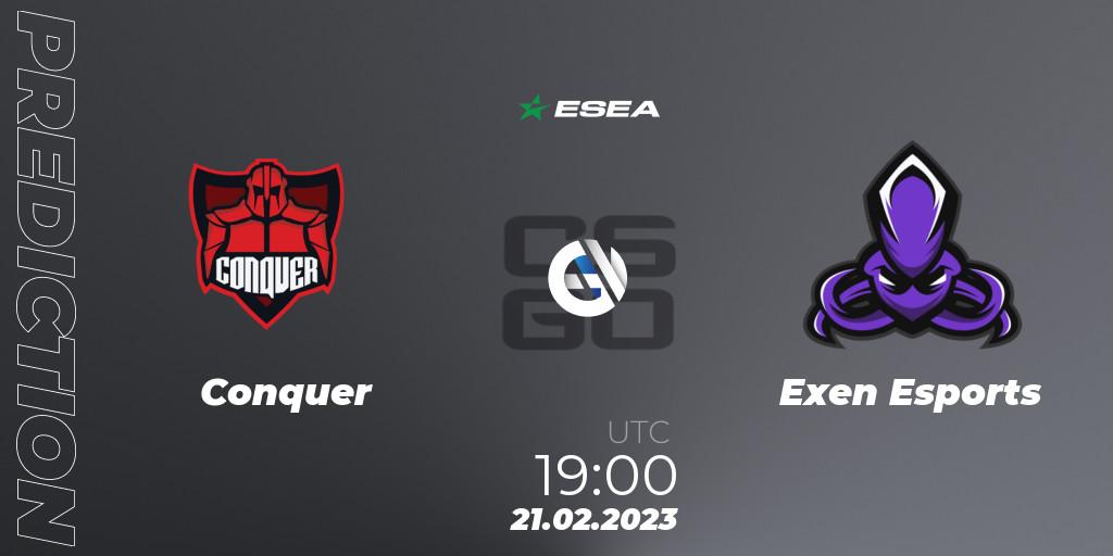 Conquer vs Exen Esports: Betting TIp, Match Prediction. 21.02.2023 at 19:00. Counter-Strike (CS2), ESEA Season 44: Advanced Division - Europe