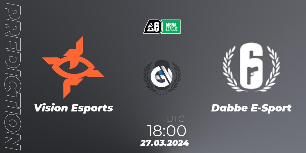 Vision Esports vs Dabbe E-Sport: Betting TIp, Match Prediction. 27.03.2024 at 18:00. Rainbow Six, MENA League 2024 - Stage 1