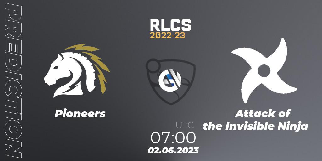 Pioneers vs Attack of the Invisible Ninja: Betting TIp, Match Prediction. 02.06.2023 at 07:00. Rocket League, RLCS 2022-23 - Spring: Oceania Regional 3 - Spring Invitational