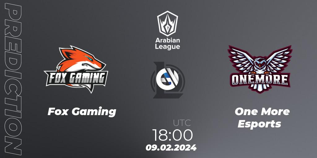 Fox Gaming vs One More Esports: Betting TIp, Match Prediction. 09.02.2024 at 18:00. LoL, Arabian League Spring 2024