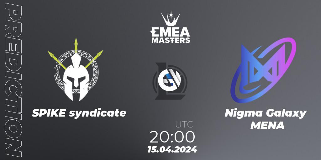 SPIKE syndicate vs Nigma Galaxy MENA: Betting TIp, Match Prediction. 15.04.2024 at 20:00. LoL, EMEA Masters Spring 2024 - Play-In