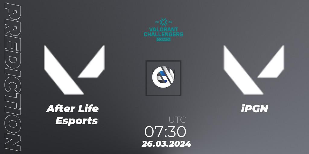 After Life Esports vs iPGN: Betting TIp, Match Prediction. 26.03.2024 at 07:30. VALORANT, VALORANT Challengers 2024 Oceania: Split 1