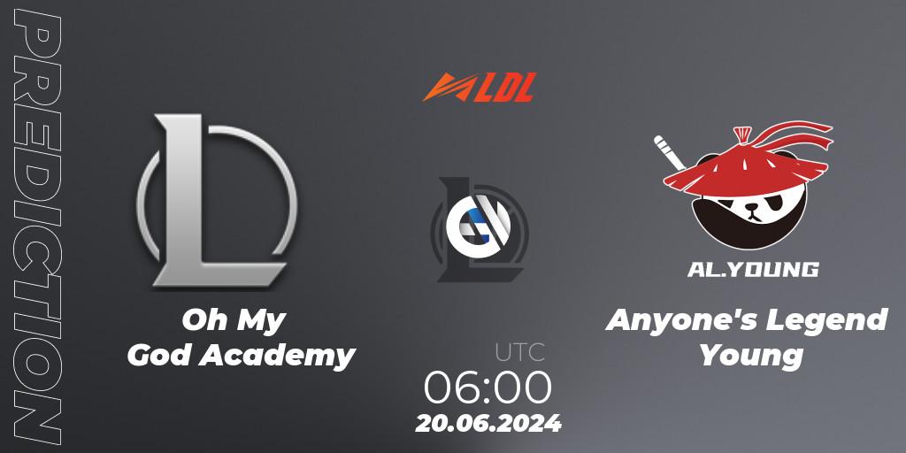 Oh My God Academy vs Anyone's Legend Young: Betting TIp, Match Prediction. 20.06.2024 at 06:00. LoL, LDL 2024 - Stage 3