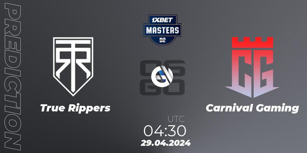 True Rippers vs Carnival Gaming: Betting TIp, Match Prediction. 29.04.2024 at 07:45. Counter-Strike (CS2), Dust2.in Masters #9