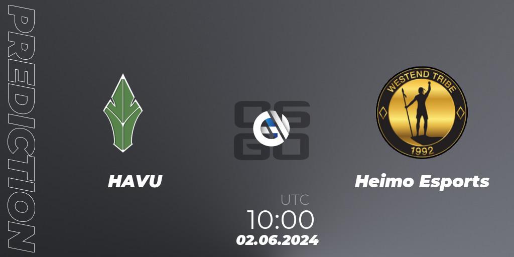 HAVU vs Heimo Esports: Betting TIp, Match Prediction. 02.06.2024 at 10:00. Counter-Strike (CS2), Pelaajat.com Series Summer 2024