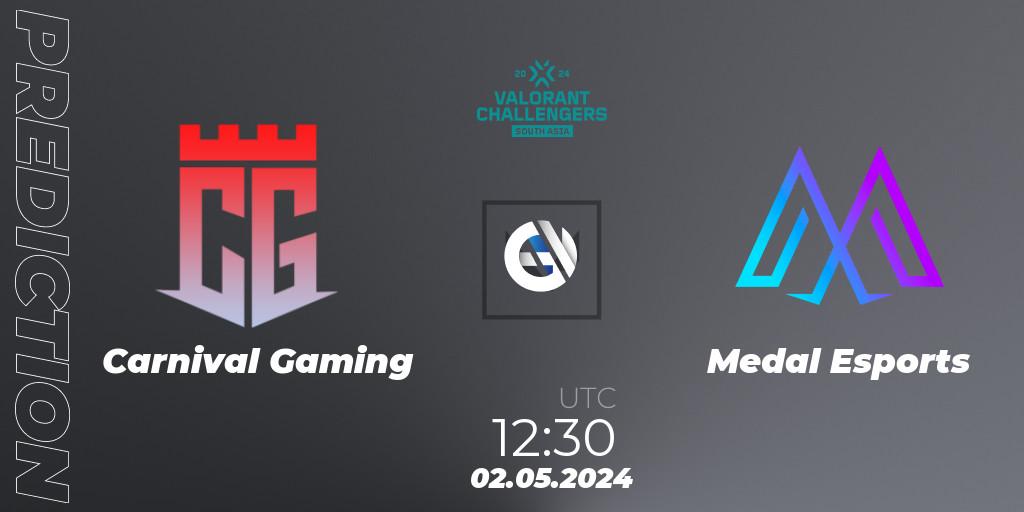 Carnival Gaming vs Medal Esports: Betting TIp, Match Prediction. 02.05.2024 at 12:30. VALORANT, VALORANT Challengers 2024 South Asia: Split 1 - Cup 2