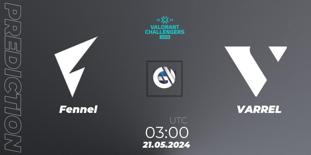 Fennel vs VARREL: Betting TIp, Match Prediction. 21.05.2024 at 03:00. VALORANT, VALORANT Challengers Japan 2024: Split 2
