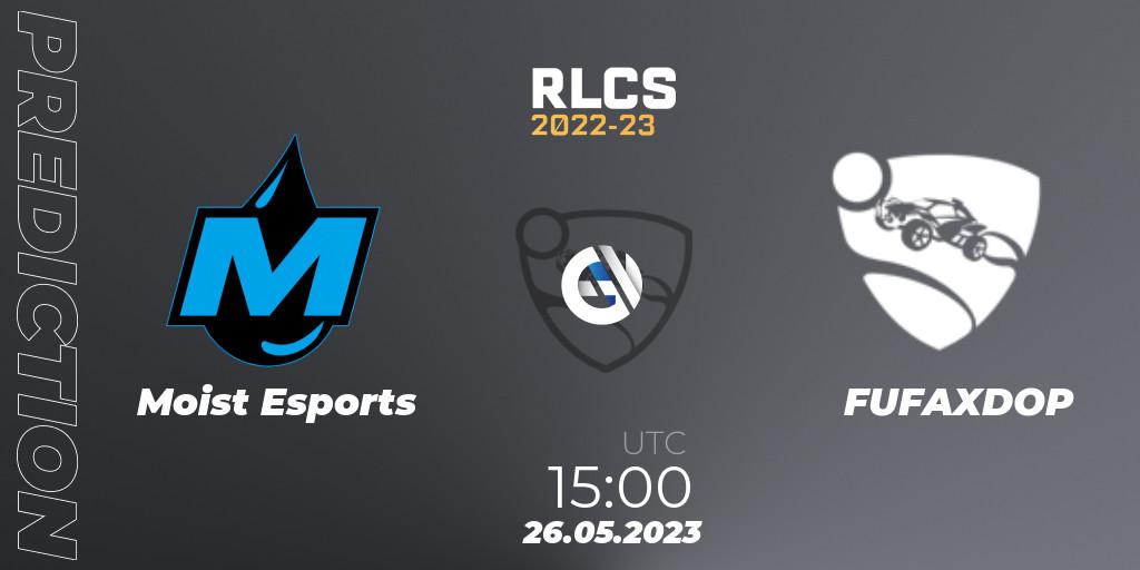 Moist Esports vs FUFAXDOP: Betting TIp, Match Prediction. 26.05.2023 at 15:00. Rocket League, RLCS 2022-23 - Spring: Europe Regional 2 - Spring Cup