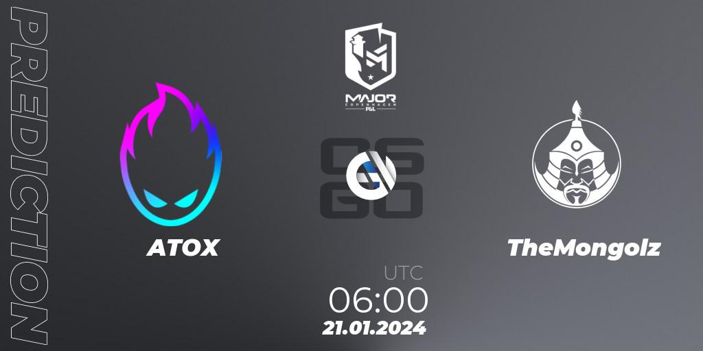 ATOX vs TheMongolz: Betting TIp, Match Prediction. 21.01.2024 at 06:00. Counter-Strike (CS2), PGL CS2 Major Copenhagen 2024 East Asia RMR Closed Qualifier