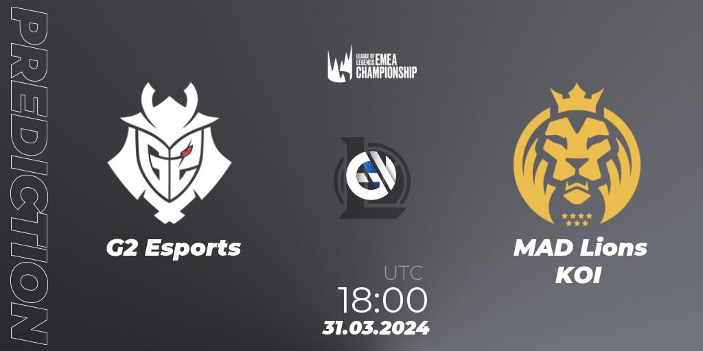 G2 Esports vs MAD Lions KOI: Betting TIp, Match Prediction. 31.03.2024 at 17:00. LoL, LEC Spring 2024 - Playoffs