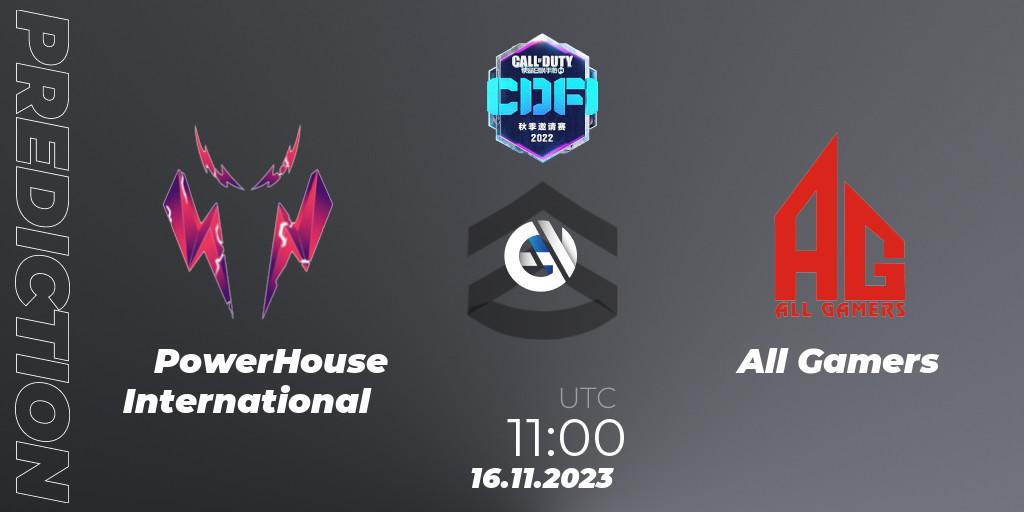 PowerHouse International vs All Gamers: Betting TIp, Match Prediction. 16.11.2023 at 11:00. Call of Duty, CODM Fall Invitational 2023