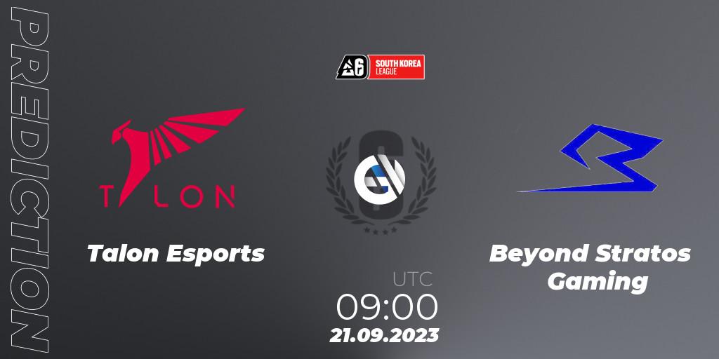 Talon Esports vs Beyond Stratos Gaming: Betting TIp, Match Prediction. 21.09.2023 at 09:00. Rainbow Six, South Korea League 2023 - Stage 2