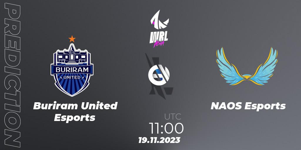 Buriram United Esports vs NAOS Esports: Betting TIp, Match Prediction. 19.11.2023 at 10:30. Wild Rift, WRL Asia 2023 - Season 2 - Regular Season