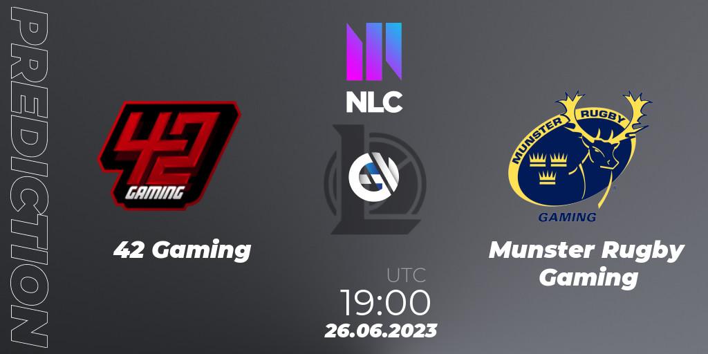 42 Gaming vs Munster Rugby Gaming: Betting TIp, Match Prediction. 26.06.2023 at 19:00. LoL, NLC 2nd Division Summer 2023