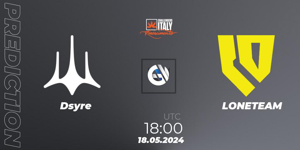 Dsyre vs LONETEAM: Betting TIp, Match Prediction. 18.05.2024 at 18:00. VALORANT, VALORANT Challengers 2024 Italy: Rinascimento Split 2