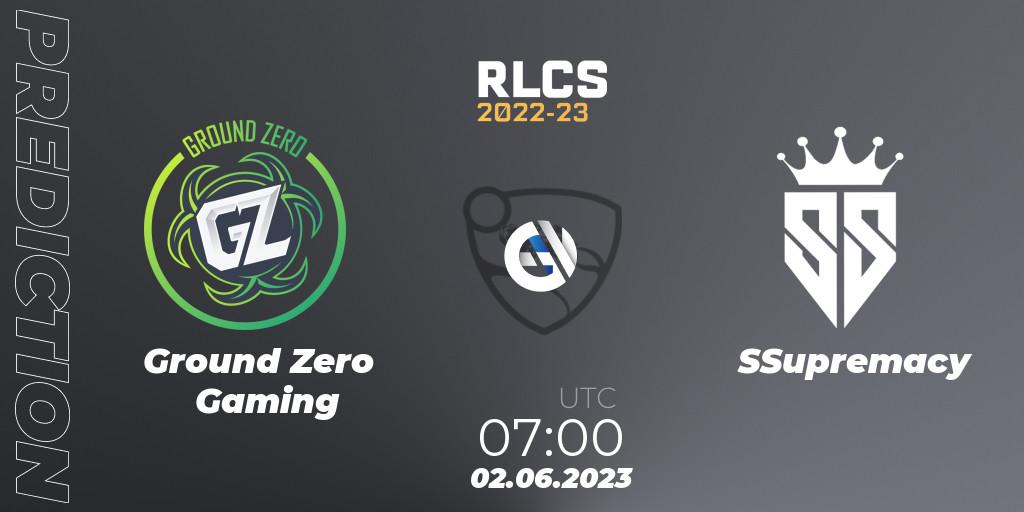 Ground Zero Gaming vs SSupremacy: Betting TIp, Match Prediction. 02.06.2023 at 07:00. Rocket League, RLCS 2022-23 - Spring: Oceania Regional 3 - Spring Invitational