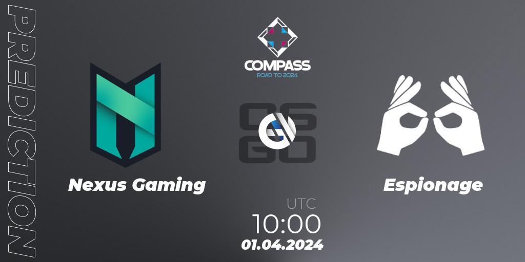 Nexus Gaming vs Espionage: Betting TIp, Match Prediction. 01.04.24. CS2 (CS:GO), YaLLa Compass Spring 2024