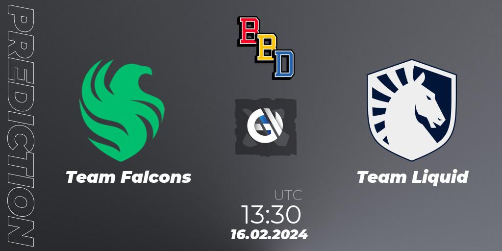 Team Falcons vs Team Liquid: Betting TIp, Match Prediction. 16.02.2024 at 13:22. Dota 2, BetBoom Dacha Dubai 2024
