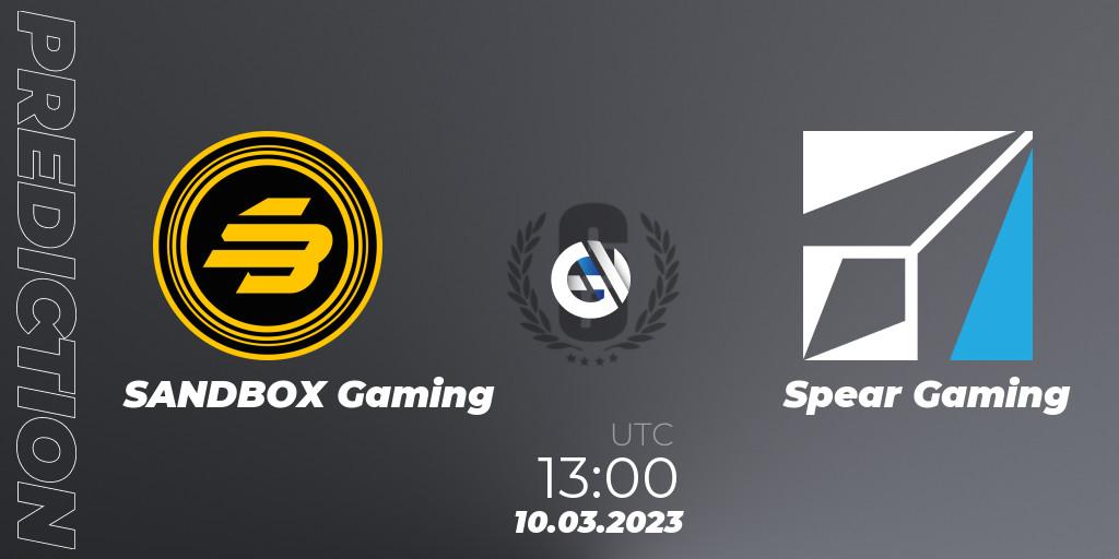 SANDBOX Gaming vs Spear Gaming: Betting TIp, Match Prediction. 10.03.2023 at 13:00. Rainbow Six, South Korea League 2023 - Stage 1