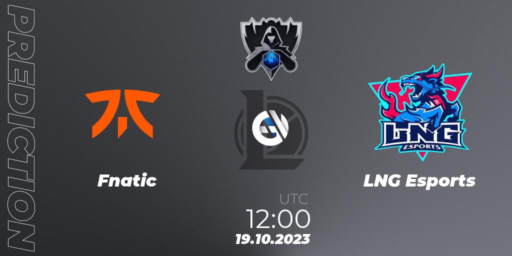 Fnatic vs LNG Esports: Betting TIp, Match Prediction. 19.10.2023 at 11:35. LoL, Worlds 2023 LoL - Group Stage