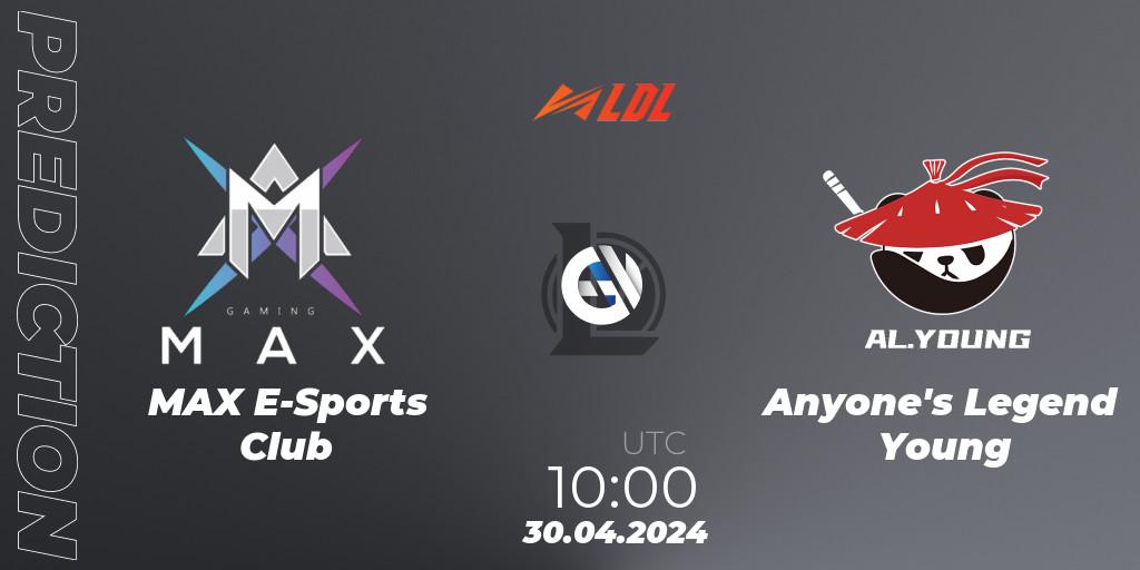 MAX E-Sports Club vs Anyone's Legend Young: Betting TIp, Match Prediction. 30.04.2024 at 10:00. LoL, LDL 2024 - Stage 2
