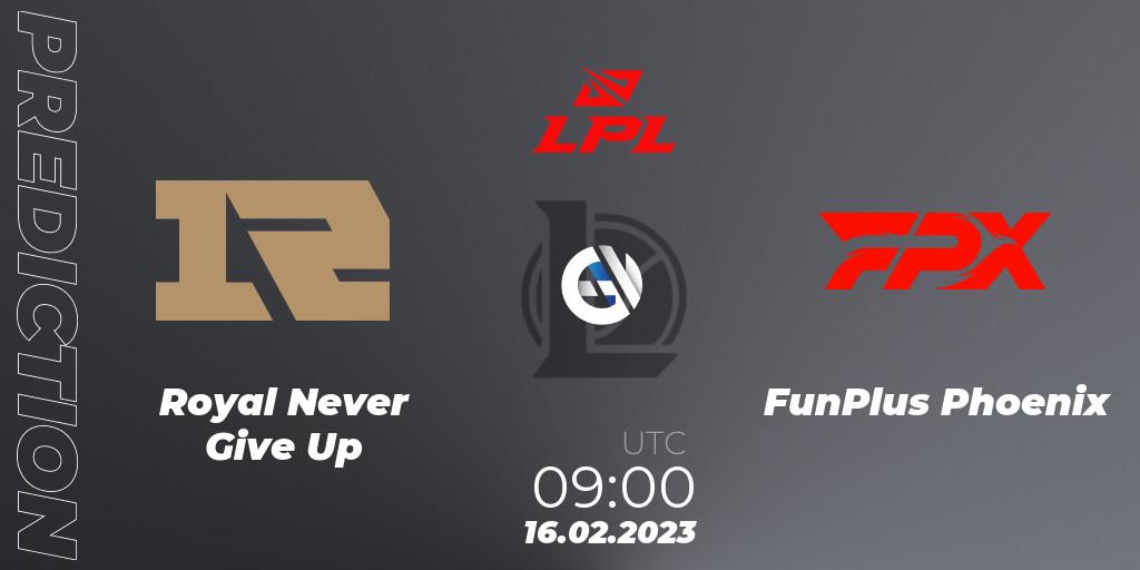 Royal Never Give Up vs FunPlus Phoenix: Betting TIp, Match Prediction. 16.02.23. LoL, LPL Spring 2023 - Group Stage